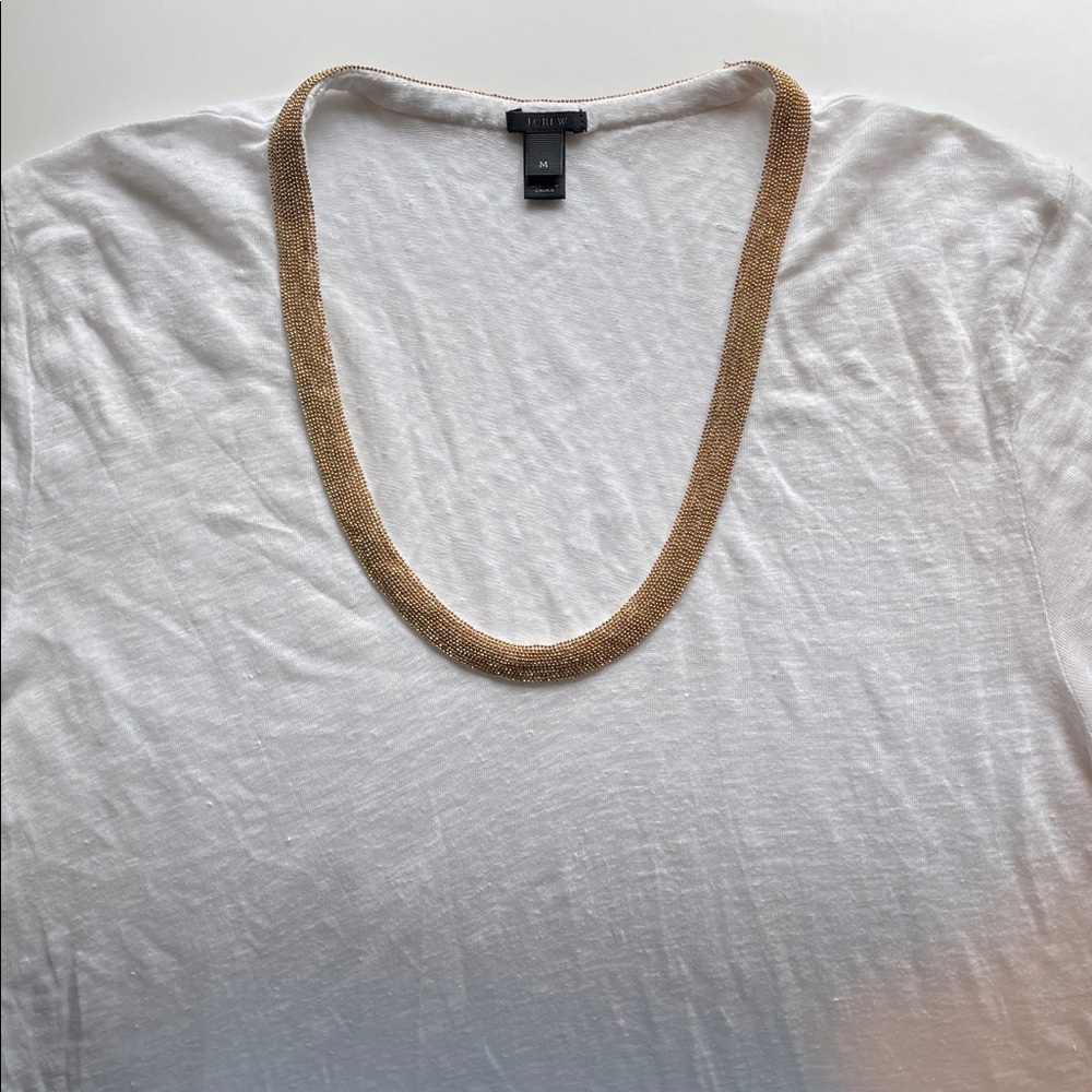 J. CREW White Linen Semi Sheer w/ Metallic Beaded Neckline Short Sleeve, size M - Picture 6 of 9